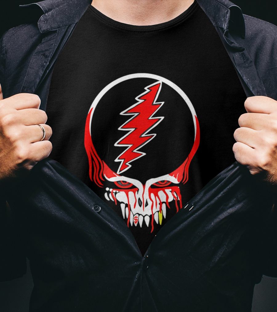 Grateful Dead Steal Your Face Skull Lightning Punk Rock Red White T-Shirt