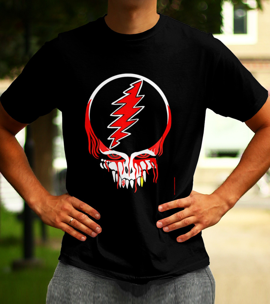 Grateful Dead Steal Your Face Skull Lightning Punk Rock Red White T-Shirt