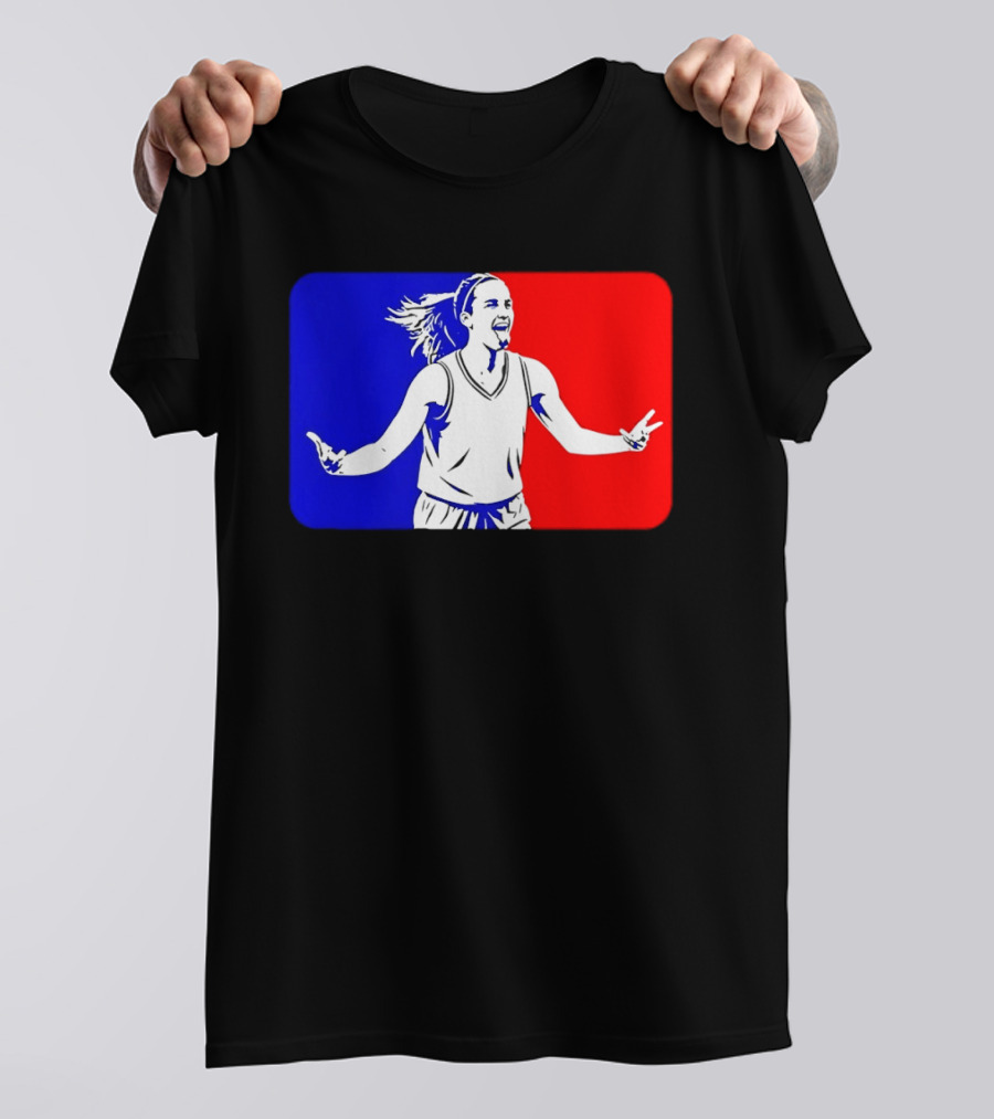 Caitlin Clark Basketball Player Silhouette In Iconic Red And Blue T-Shirt