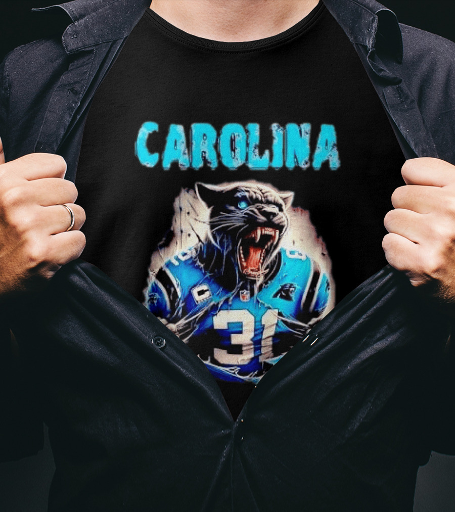 Carolina Panthers Snarling Beast Tearing Blue Jersey 31 T-Shirt