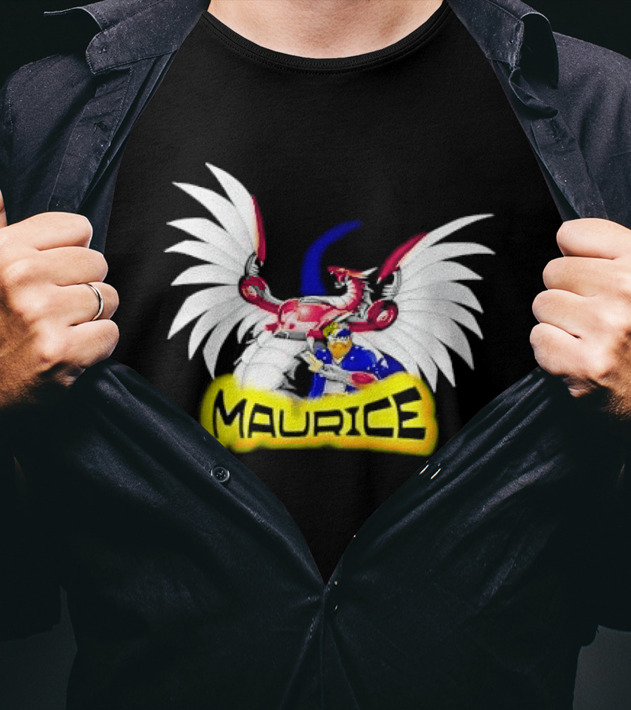 Maurice Cybernetic Dragon Winged Anime Duelist Trading Card Yellow T-Shirt
