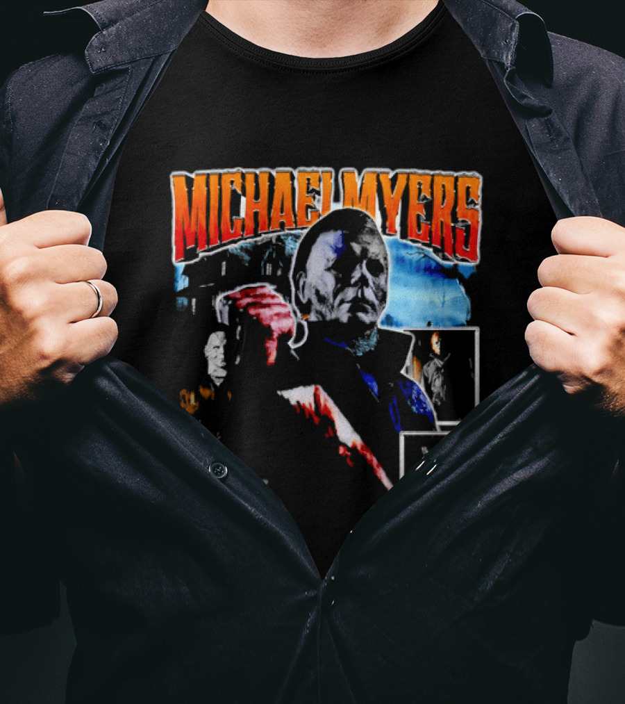 Michael Myers Bootleg Collage Mask Bloody Knife House T-Shirt
