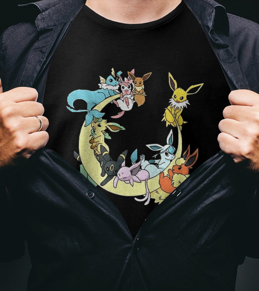 Eevee Evolutions Sylveon Umbreon Flareon Jolteon Vaporeon Espeon Leafeon Glaceon T-Shirt