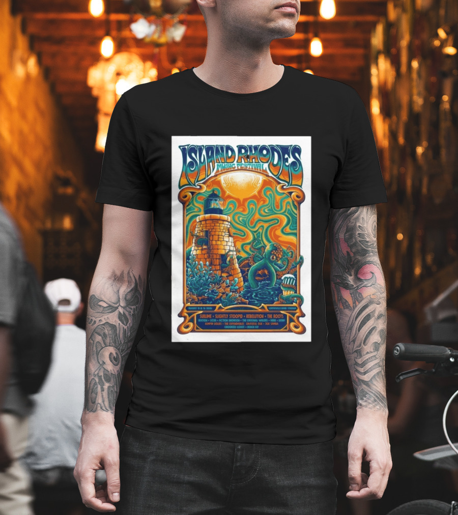 Island Rhodes Music Festival 2026 Lighthouse Octopus Art Pawtucket Rhode Island Sublime Slightly Stoopid August 15 16 T-Shirt