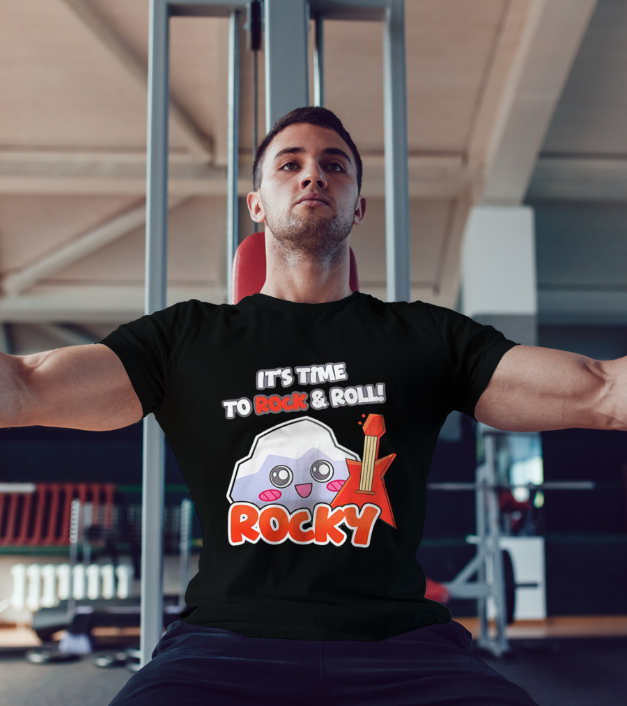 It's Time To Rock And Roll Rocky Rock With Guitar Cute Cartoon T-Shirt