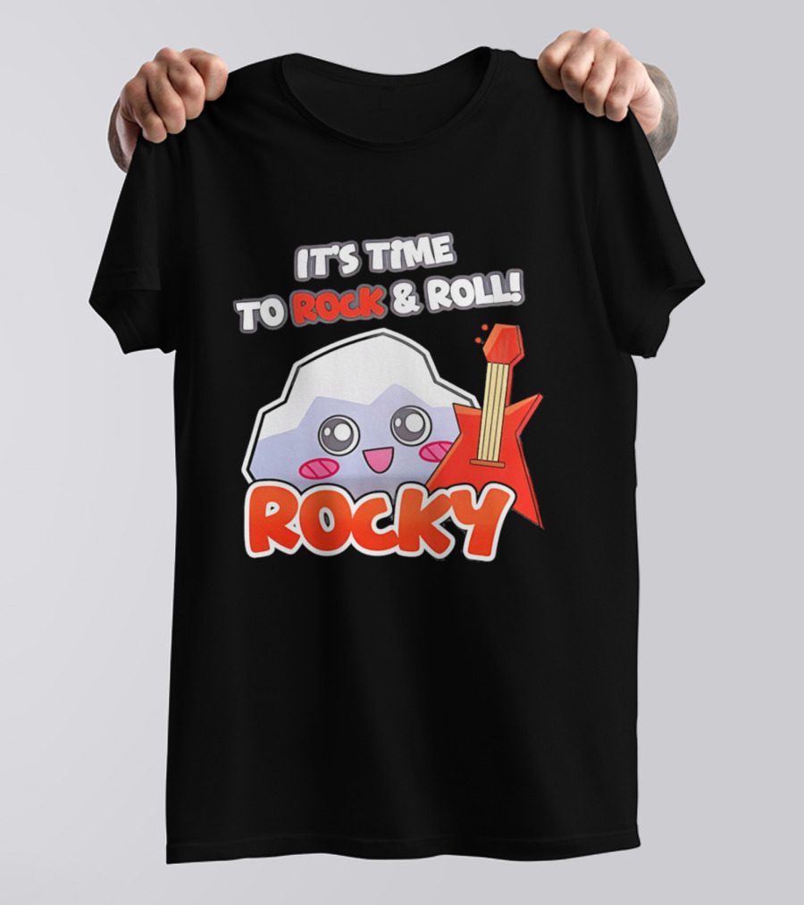 It's Time To Rock And Roll Rocky Rock With Guitar Cute Cartoon T-Shirt