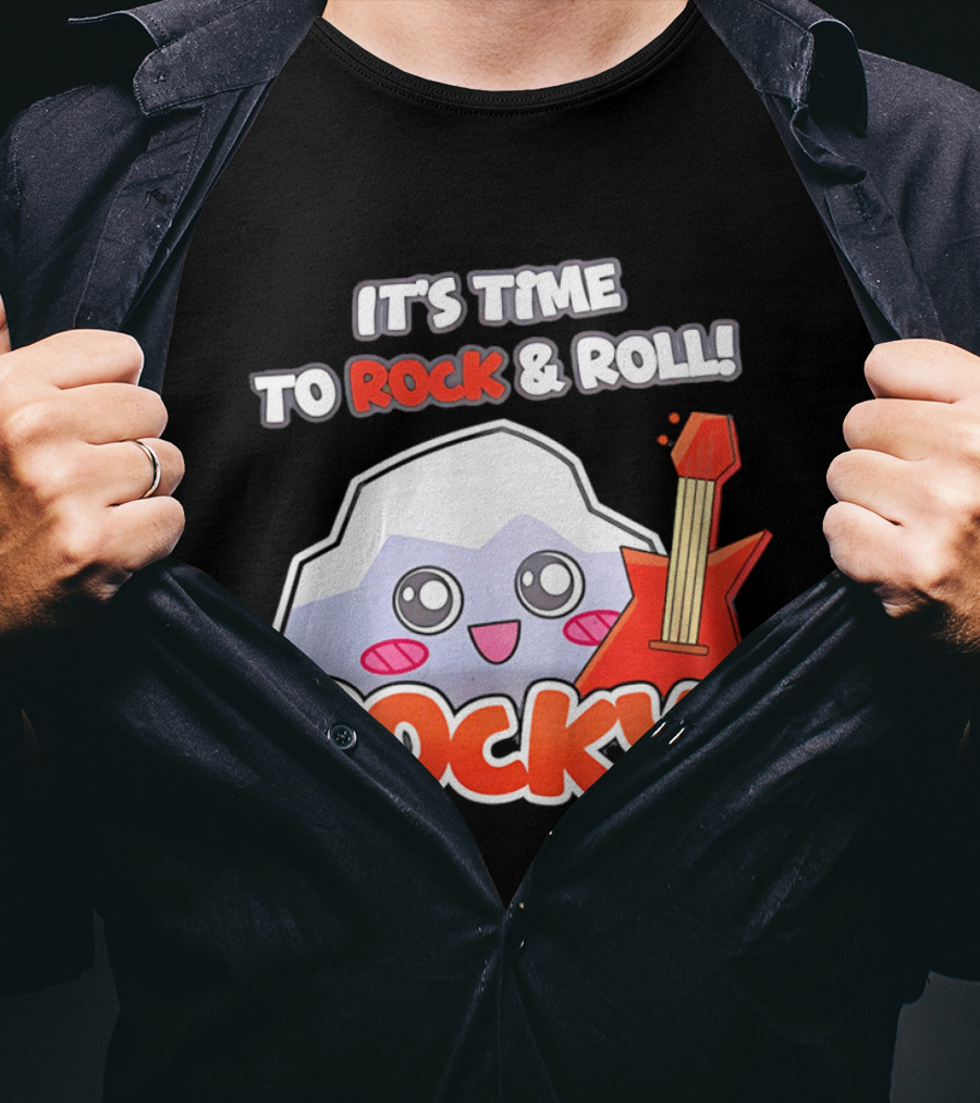 It's Time To Rock And Roll Rocky Rock With Guitar Cute Cartoon T-Shirt