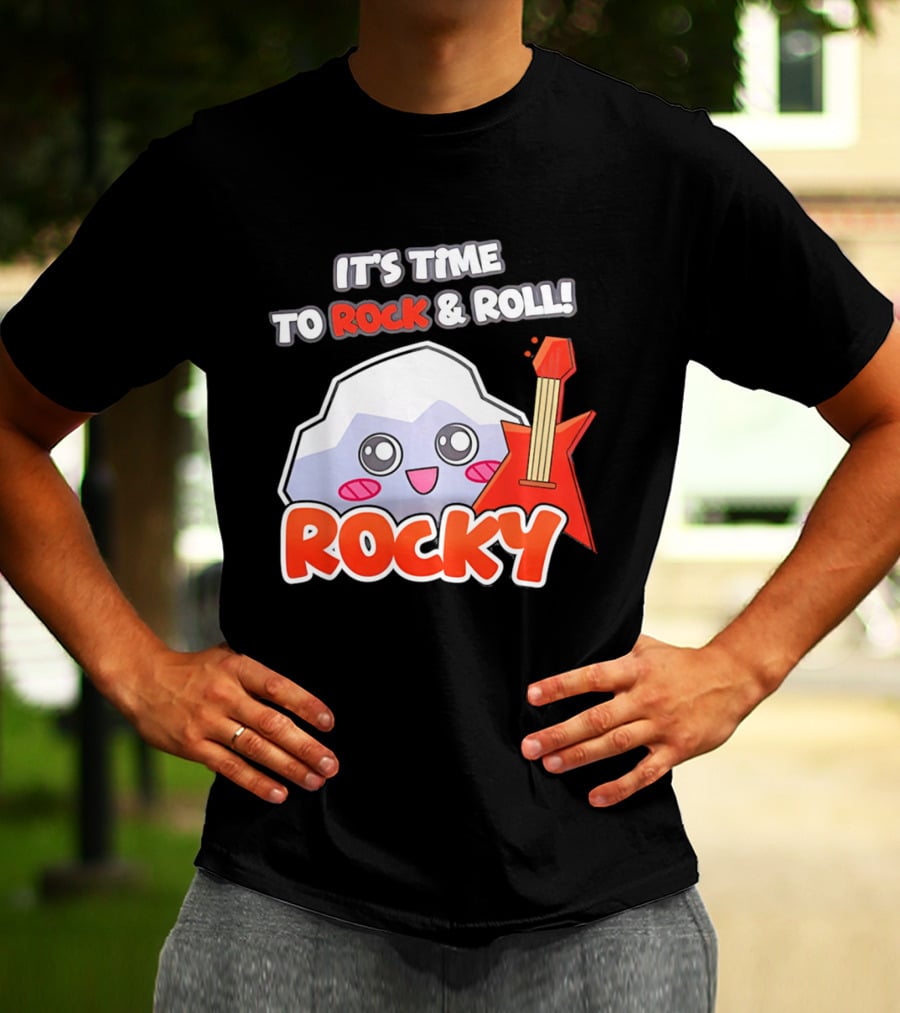 It's Time To Rock And Roll Rocky Rock With Guitar Cute Cartoon T-Shirt