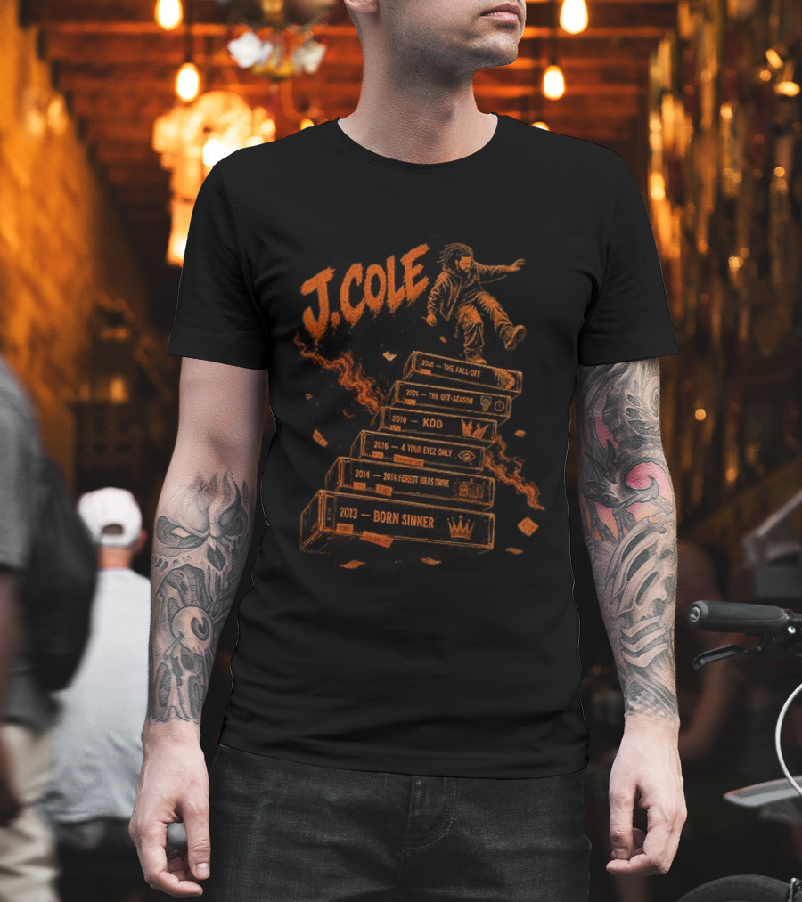 J Cole The Fall Off Tour 2013 Born Sinner 2014 Forest Hills Drive 2016 4 Your Eyez Only KOD 2021 The Off Season Hip Hop Rap Music T-Shirt