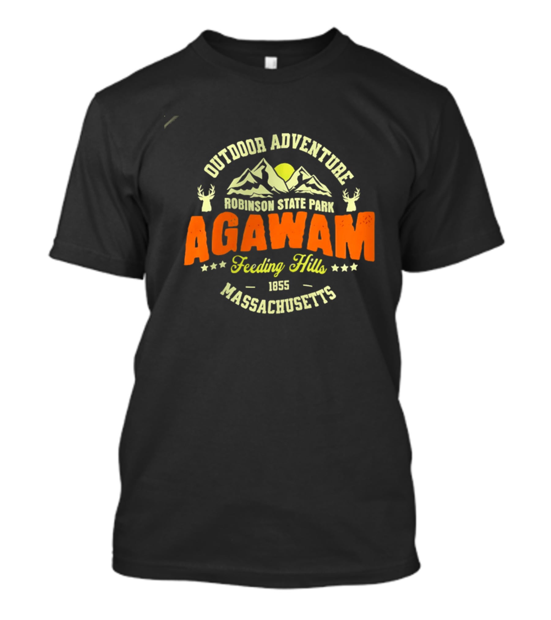 Outdoor Adventure Robinson State Park Agawam Feeding Hills 1855 Massachusetts Mountain Sun Deer T-Shirt