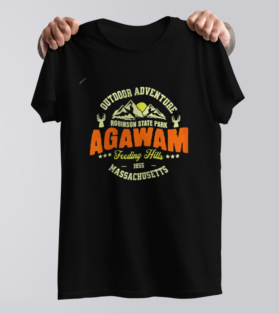 Outdoor Adventure Robinson State Park Agawam Feeding Hills 1855 Massachusetts Mountain Sun Deer T-Shirt