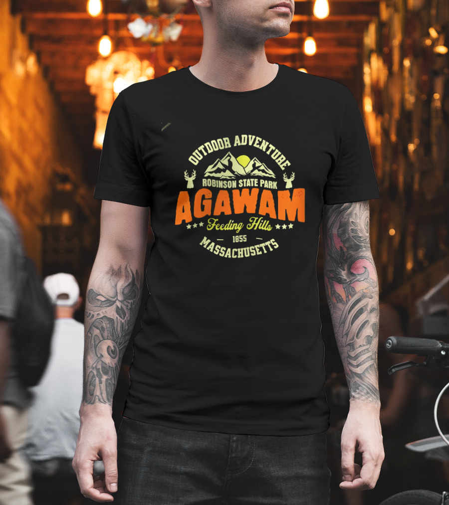 Outdoor Adventure Robinson State Park Agawam Feeding Hills 1855 Massachusetts Mountain Sun Deer T-Shirt