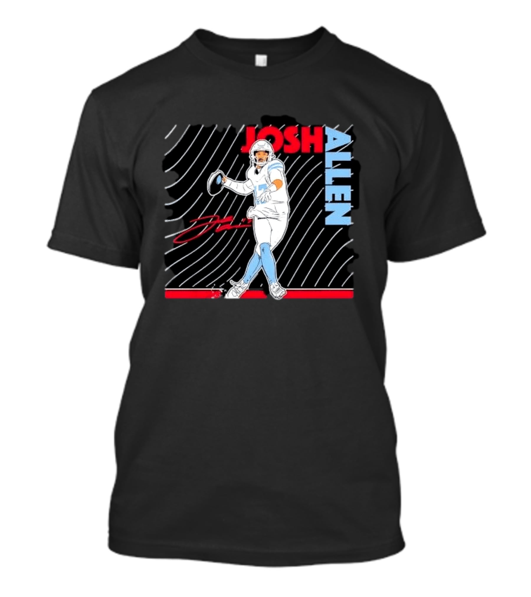Josh Allen Quarterback Throwing Football Wavy Line Illustration With Bold Name T-Shirt