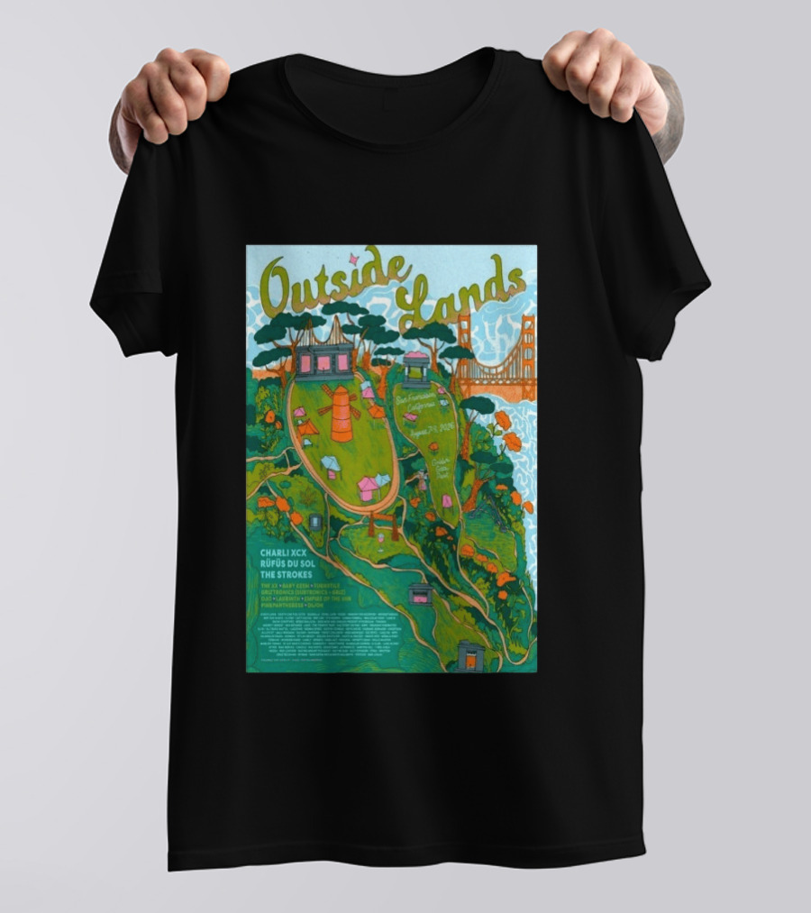 Outside Lands San Francisco August 7 9 2026 Golden Gate Park Charli XCX Rufus Du Sol The Strokes T-Shirt