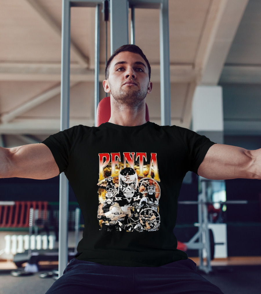 Penta Masked Luchador Wrestler Belt Photo Collage Bootleg T-Shirt