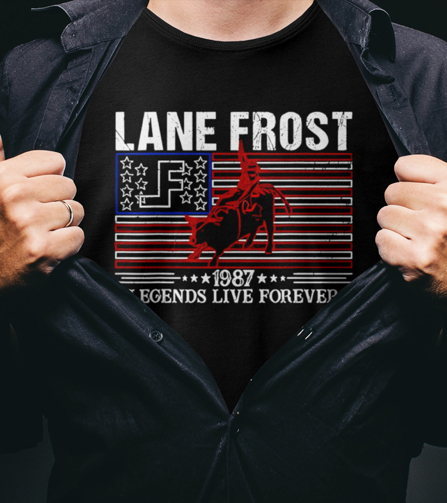 Lane Frost 1987 Legends Live Forever Rodeo US Flag T-Shirt