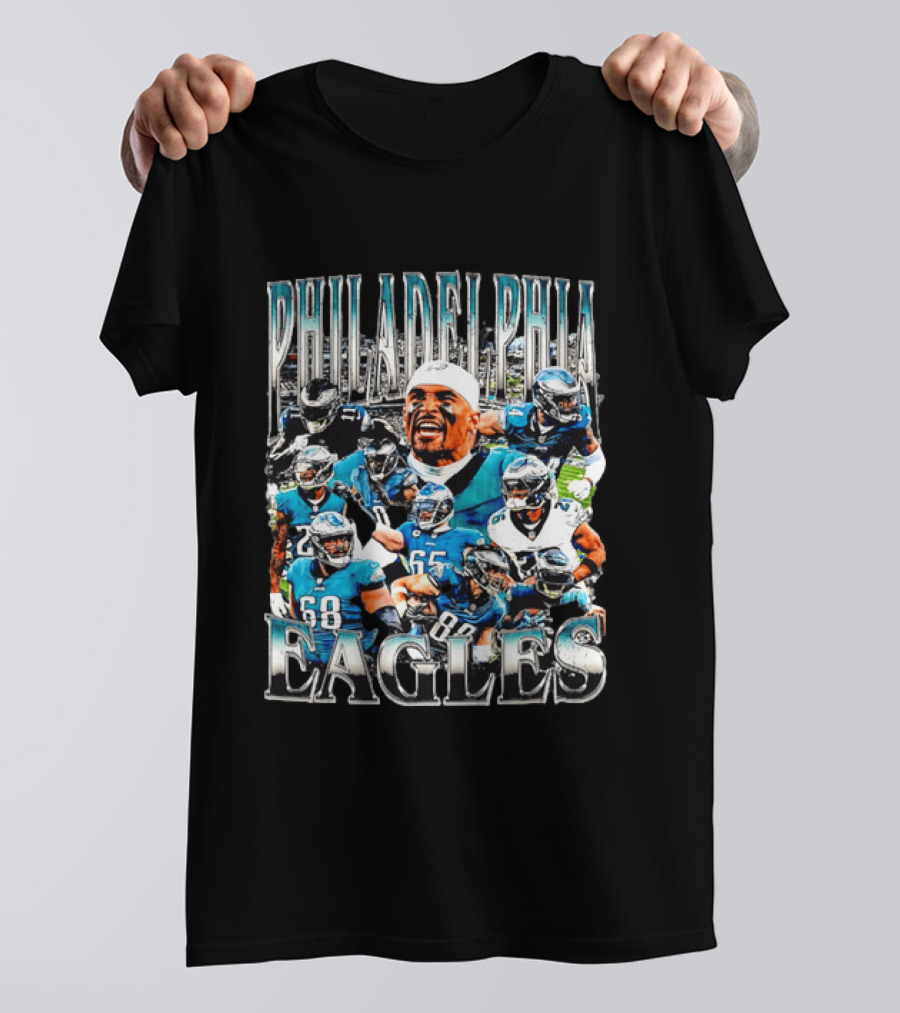 Philadelphia Eagles Player Photo Collage Screaming Metallic Bootleg T-Shirt