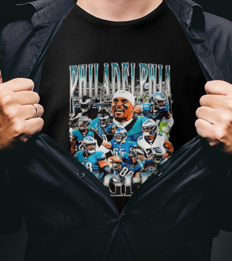 Philadelphia Eagles Player Photo Collage Screaming Metallic Bootleg T-Shirt