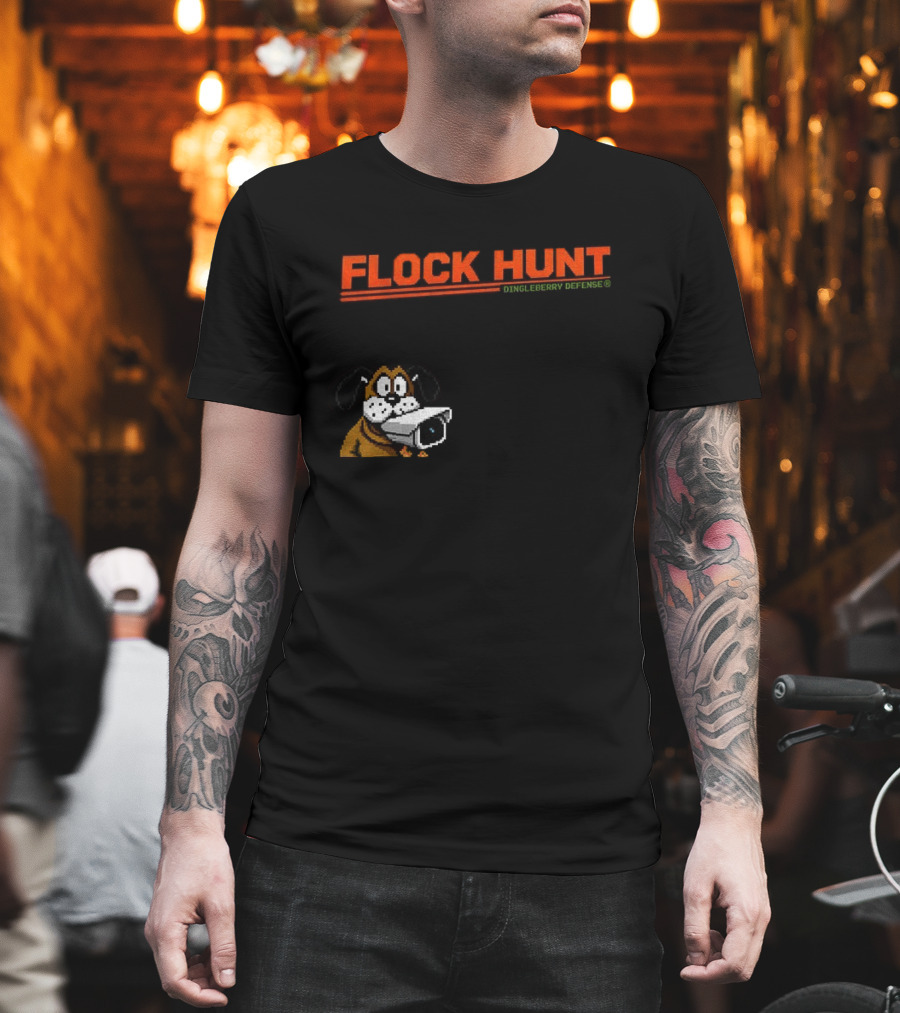 Flock Hunt Pixelated Canine Dingleberry Defense Security Camera T-Shirt