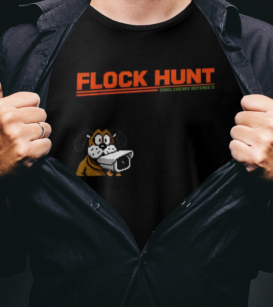 Flock Hunt Pixelated Canine Dingleberry Defense Security Camera T-Shirt