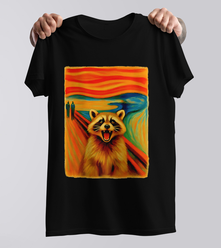 Raccoon The Scream Edvard Munch Painting Mashup T-Shirt