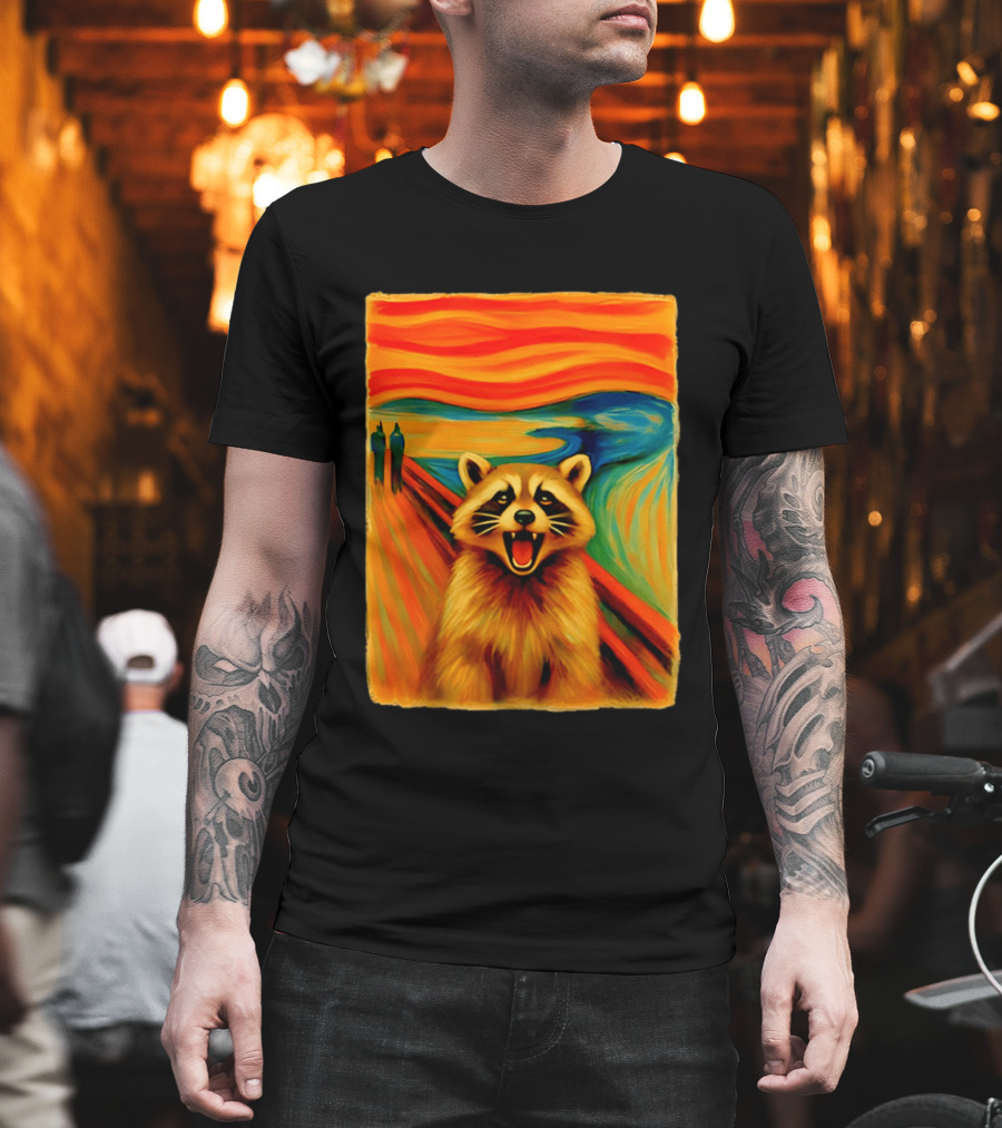 Raccoon The Scream Edvard Munch Painting Mashup T-Shirt