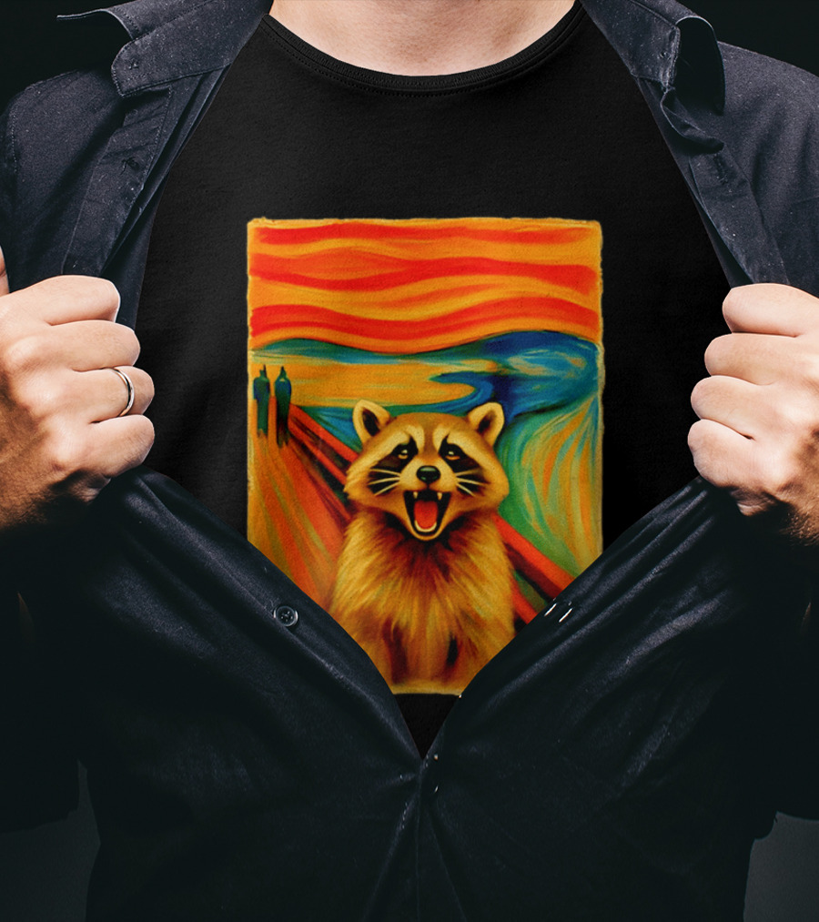 Raccoon The Scream Edvard Munch Painting Mashup T-Shirt