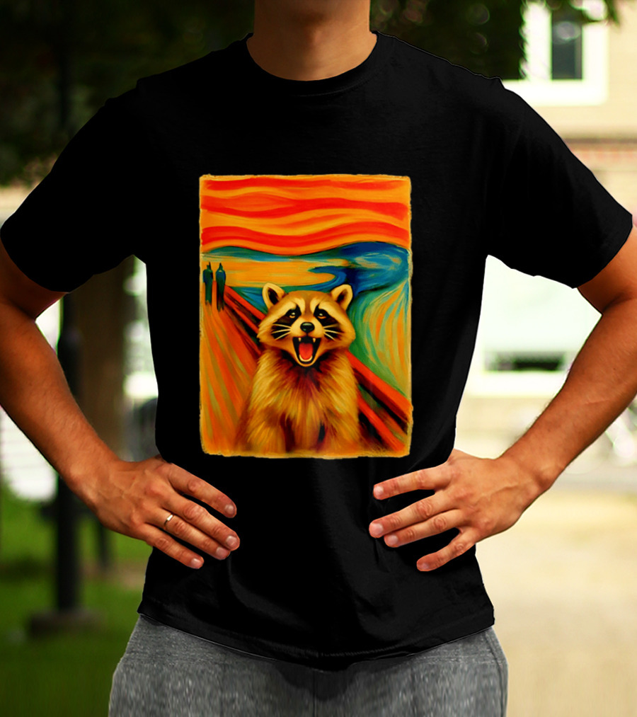 Raccoon The Scream Edvard Munch Painting Mashup T-Shirt