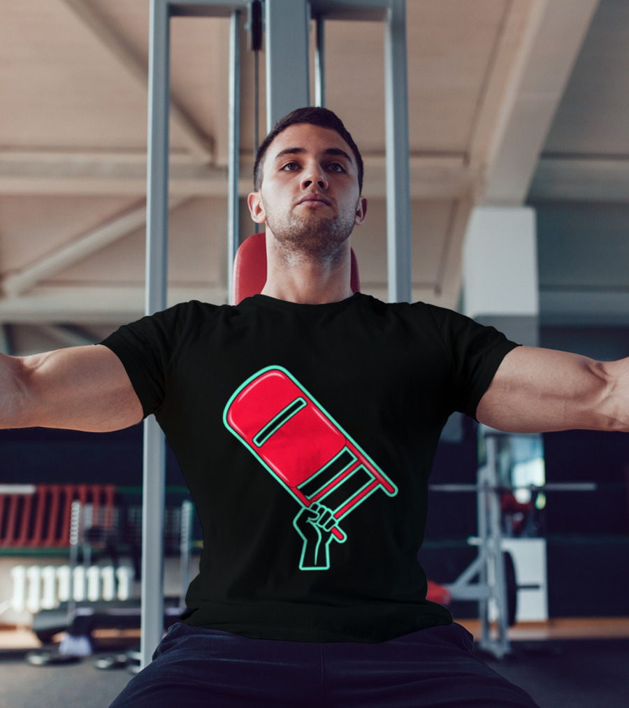 Rebellious Raised Fist Holding Red Chair Protest T-Shirt