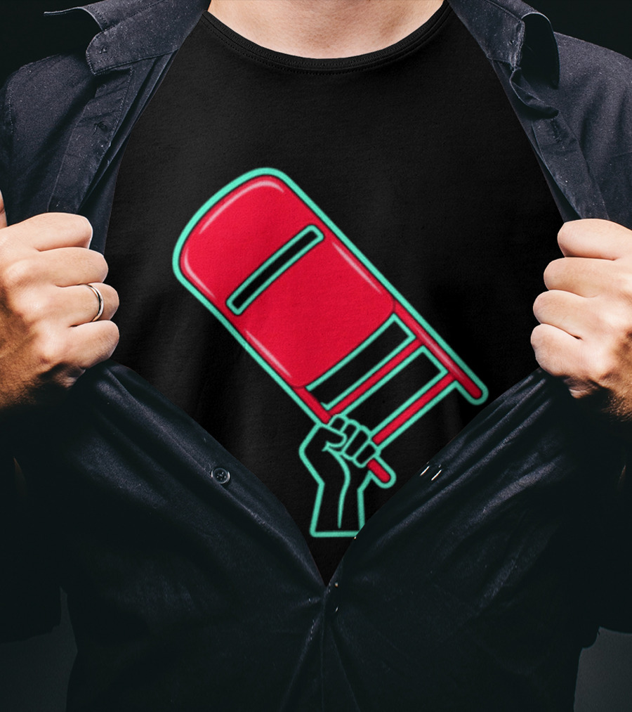 Rebellious Raised Fist Holding Red Chair Protest T-Shirt