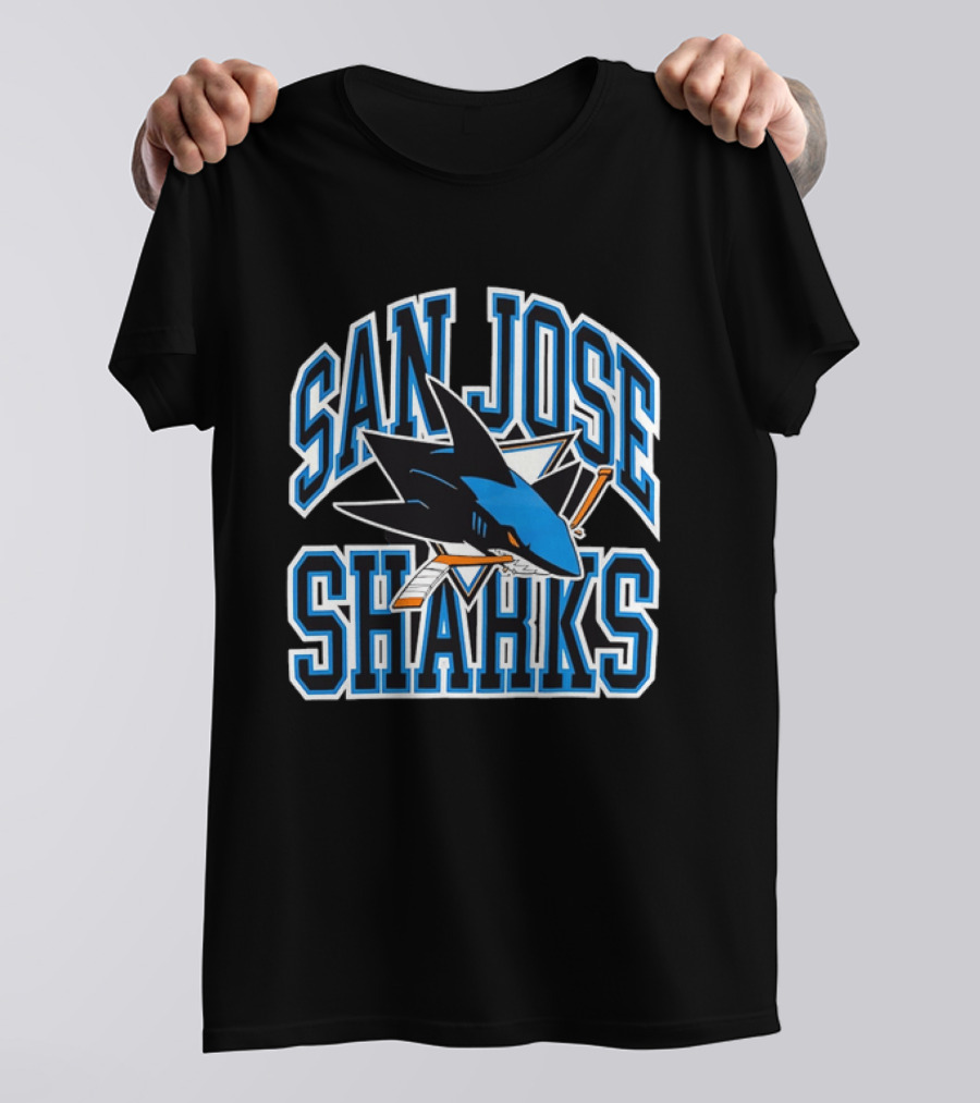 San Jose Sharks Biting Broken Hockey Stick Triangle NHL T-Shirt