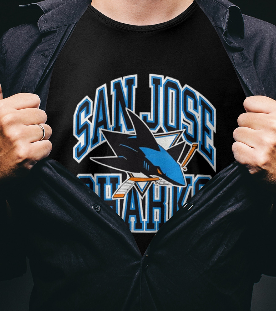 San Jose Sharks Biting Broken Hockey Stick Triangle NHL T-Shirt