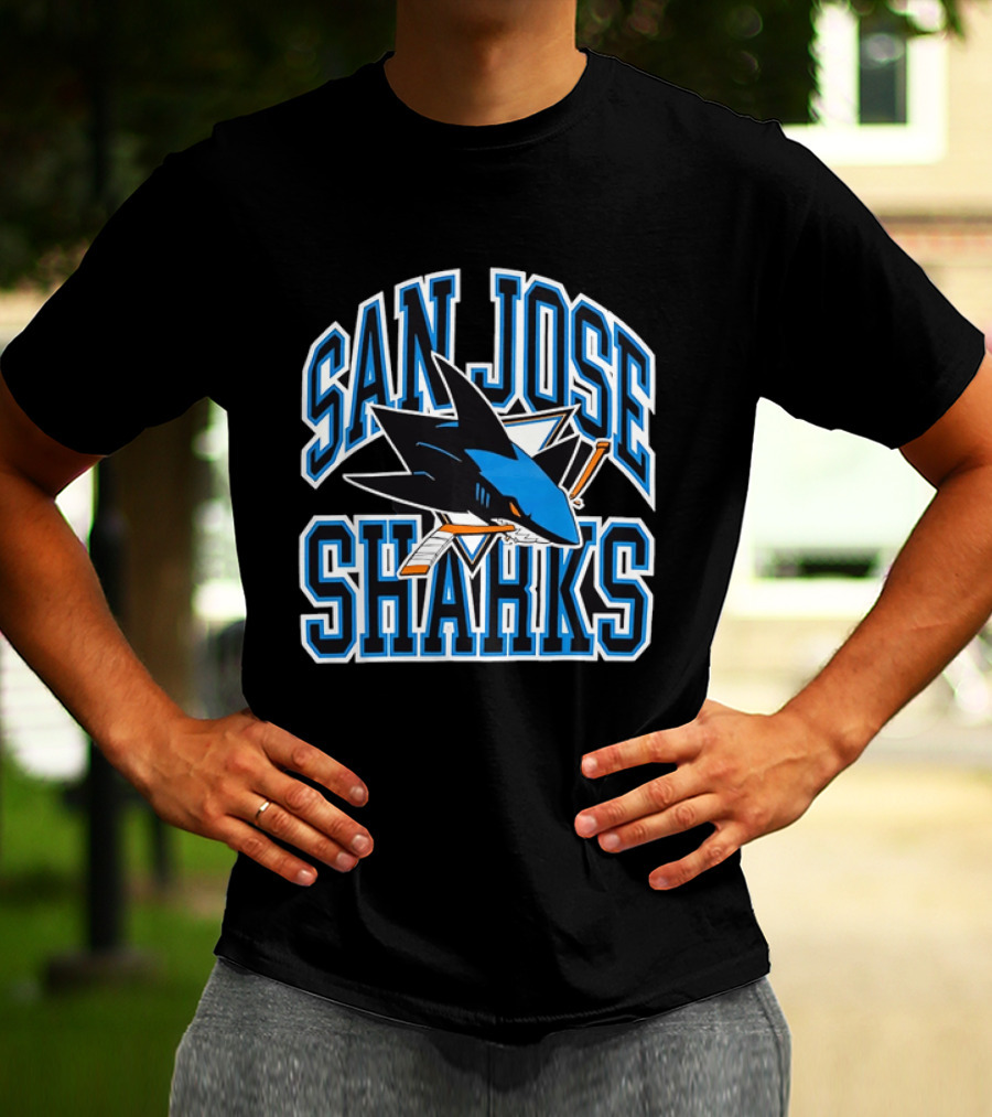 San Jose Sharks Biting Broken Hockey Stick Triangle NHL T-Shirt
