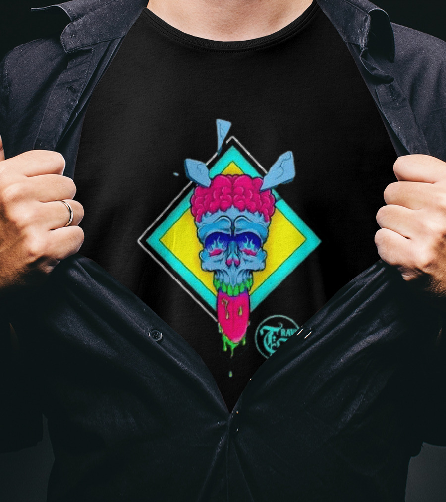 Travis Taylor Neon Skull Pink Brain Green Slime Tongue Diamond Geometric T-Shirt