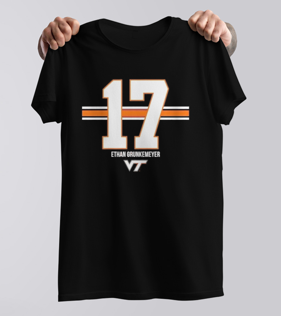Virginia Tech Hokies Ethan Grunkemeyer 17 Horizontal Stripes T-Shirt