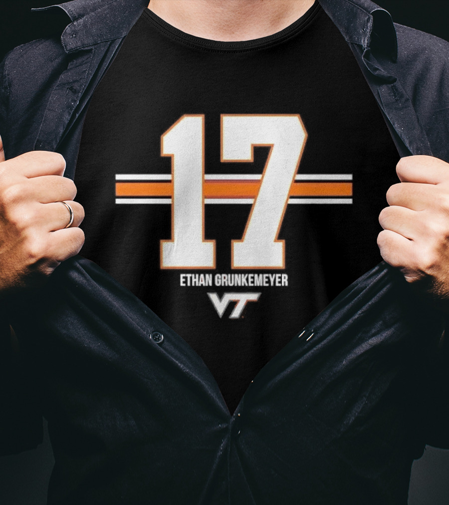 Virginia Tech Hokies Ethan Grunkemeyer 17 Horizontal Stripes T-Shirt
