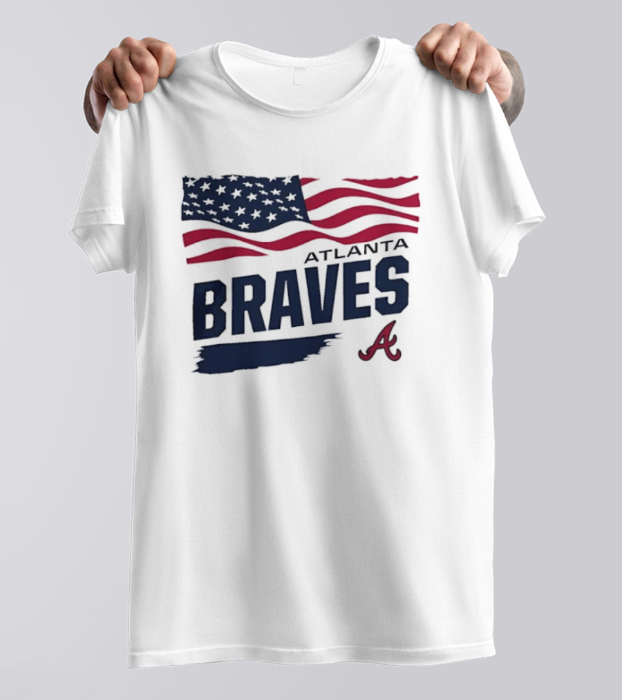 Atlanta Braves Waving American Flag Brushstroke MLB T-Shirt