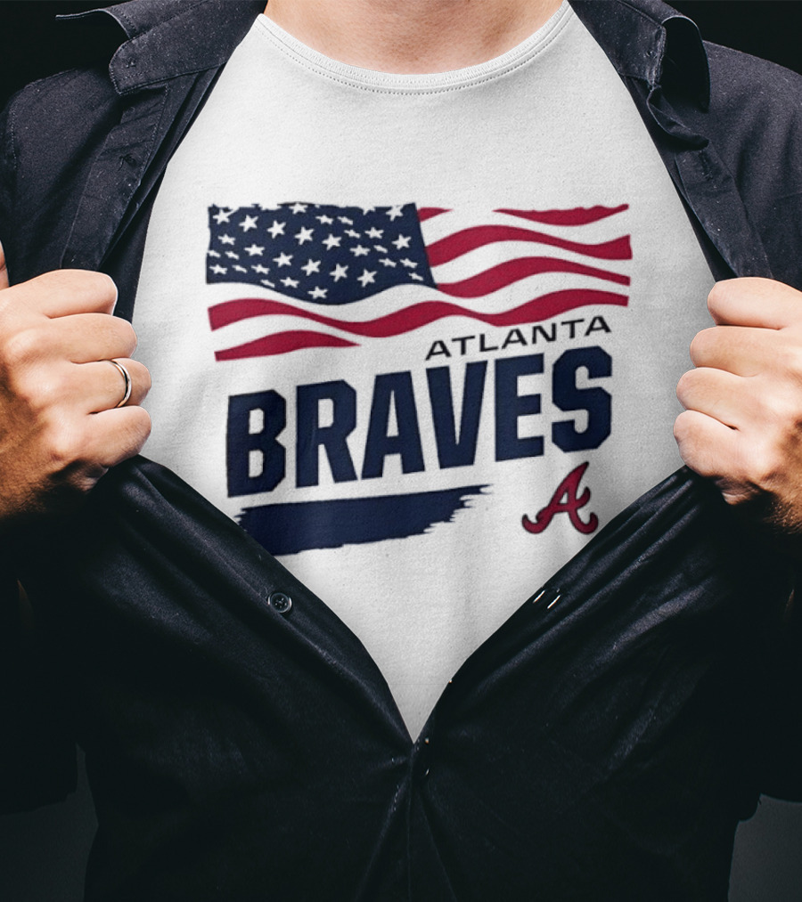 Atlanta Braves Waving American Flag Brushstroke MLB T-Shirt