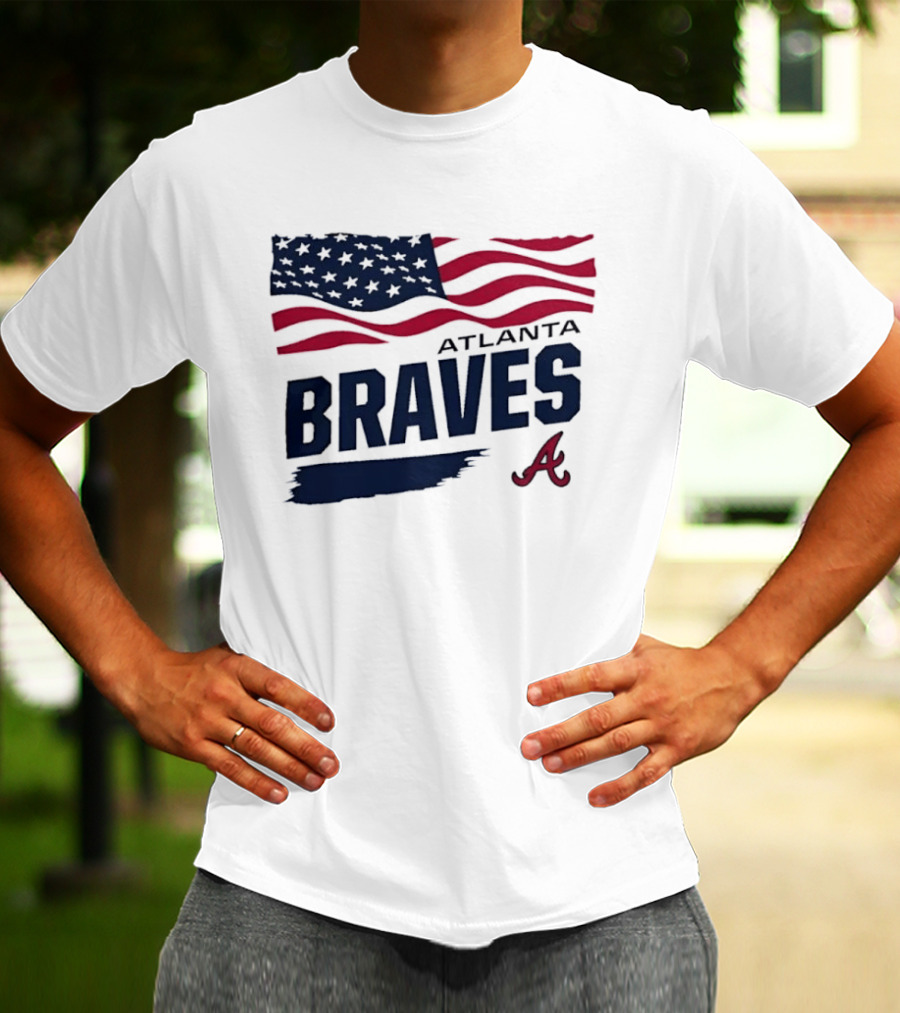 Atlanta Braves Waving American Flag Brushstroke MLB T-Shirt