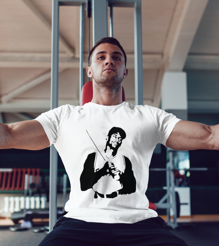 Black And White Stencil Baseball Batter Holding Bat T-Shirt