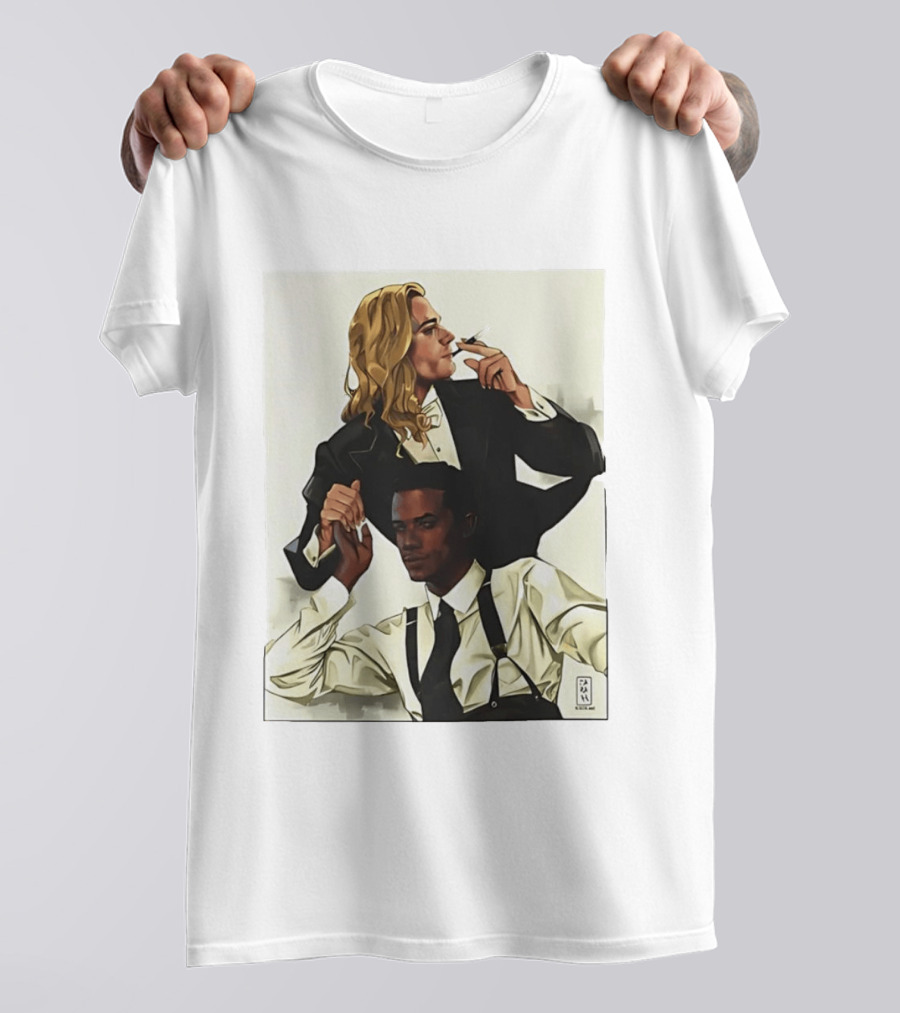 Blonde Tuxedo Smoking Dark Hair Suspenders Duo T-Shirt