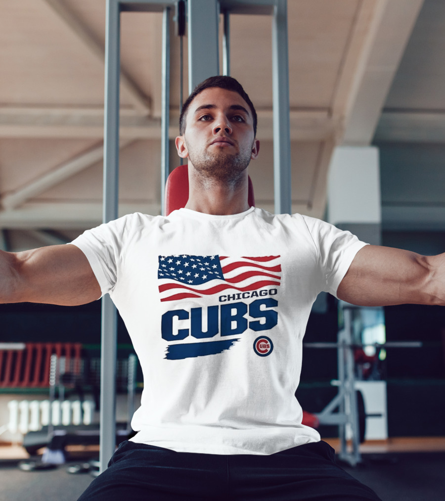 Chicago Cubs American Flag Waving Paint Brush Stroke MLB Cubs T-Shirt