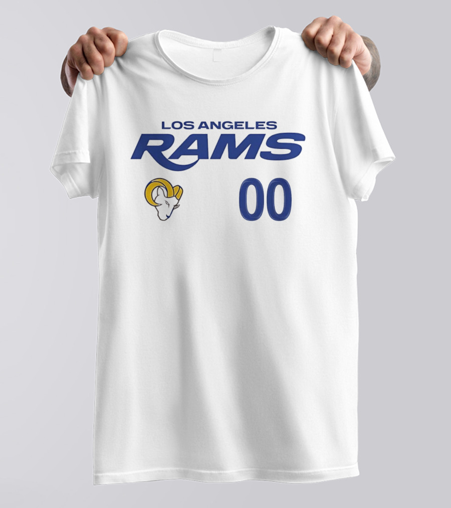 Los Angeles Rams Horned Head 00 Jersey Number Wordmark T-Shirt