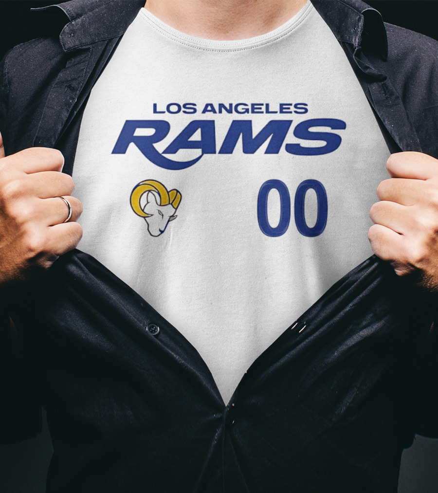 Los Angeles Rams Horned Head 00 Jersey Number Wordmark T-Shirt