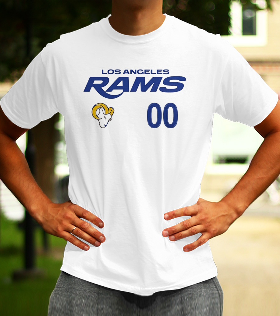 Los Angeles Rams Horned Head 00 Jersey Number Wordmark T-Shirt