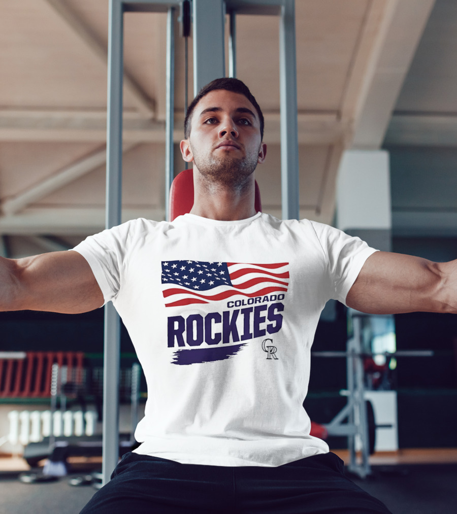 Colorado Rockies MLB American Flag Brush Stroke Waving T-Shirt