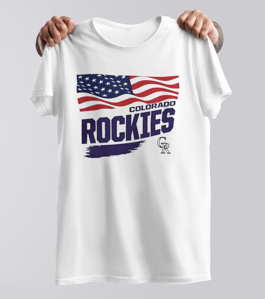 Colorado Rockies MLB American Flag Brush Stroke Waving T-Shirt