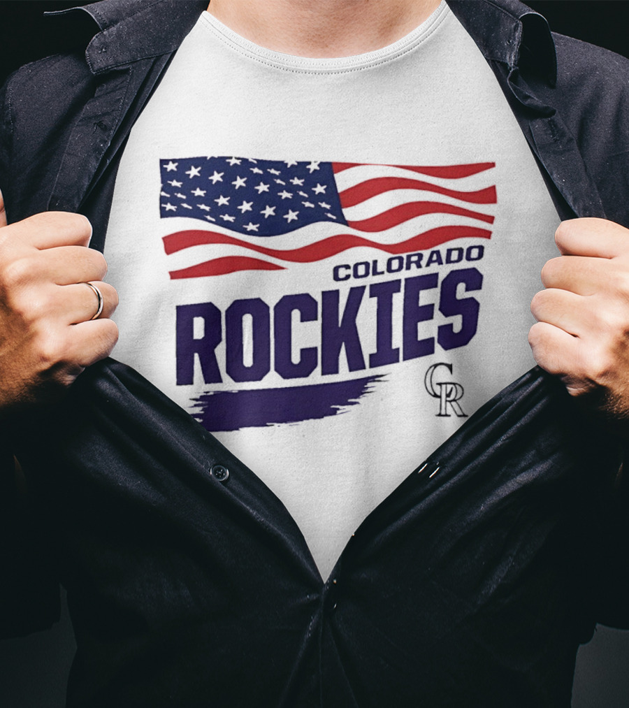 Colorado Rockies MLB American Flag Brush Stroke Waving T-Shirt