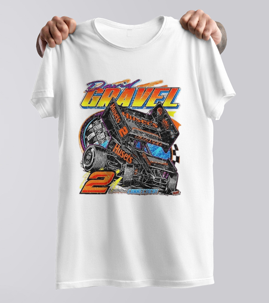 David Gravel Sprint Car Huset's Speedway Racing Connecticut 2 Orange And Blue T-Shirt