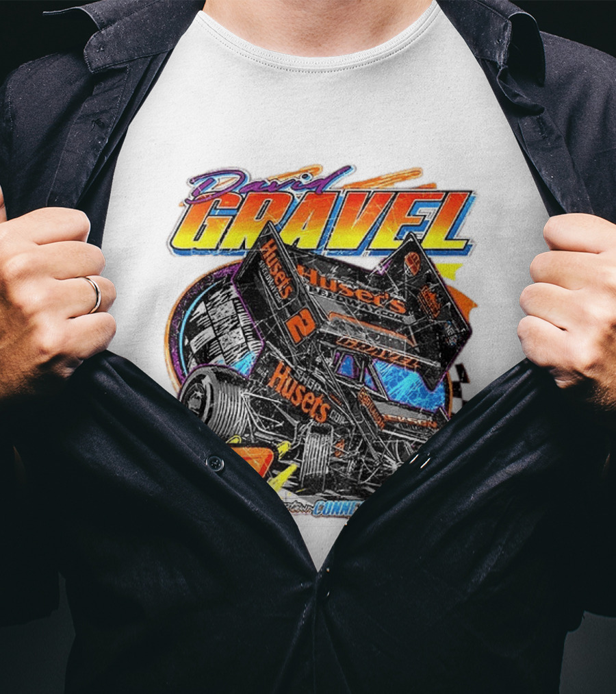David Gravel Sprint Car Huset's Speedway Racing Connecticut 2 Orange And Blue T-Shirt
